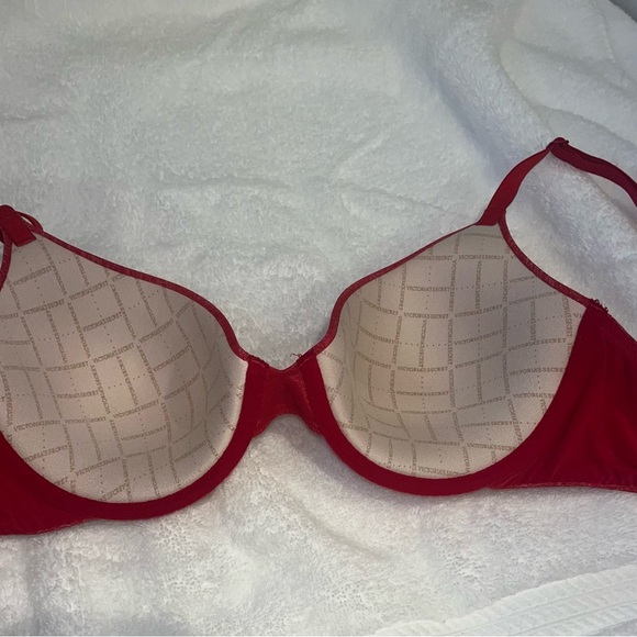 Victoria's Secret Red Coral Pink Uplift Semi Demi Underwire Bra Size 32C - Picture 7 of 8